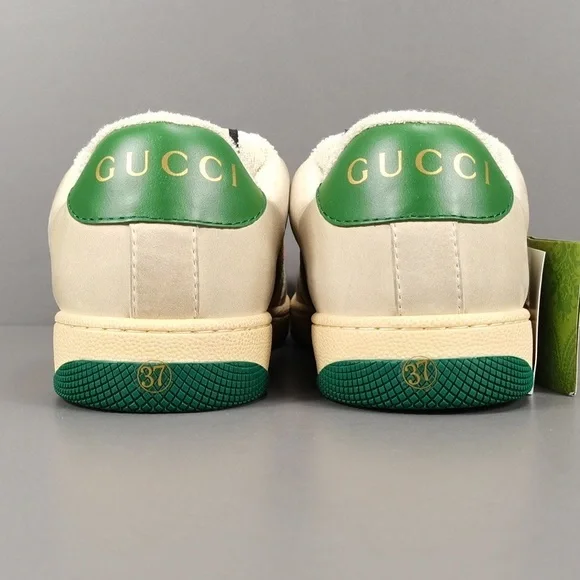 Gucci Beige and Green Stripe Sneakers